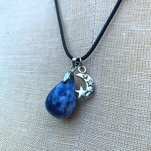 Handmade Teardrop Stone Moon & Star Amulet Necklace